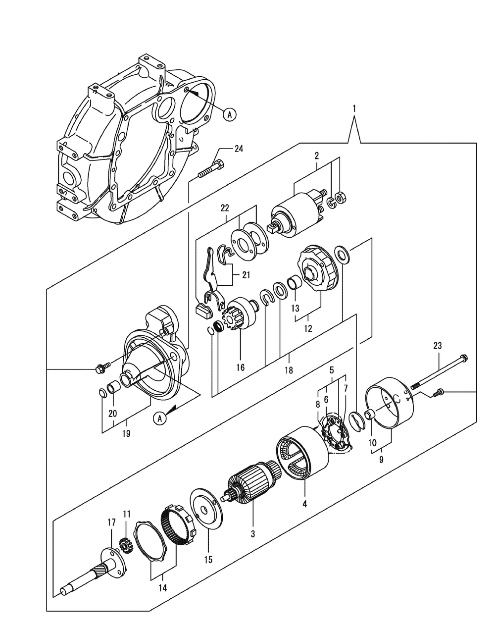 Yanmar 3tnv82a-Bdcb Starting Motor Diagram and Parts List for S7232-D 53AY8DU8050-312HP Cub Cadet Lawn Tractor